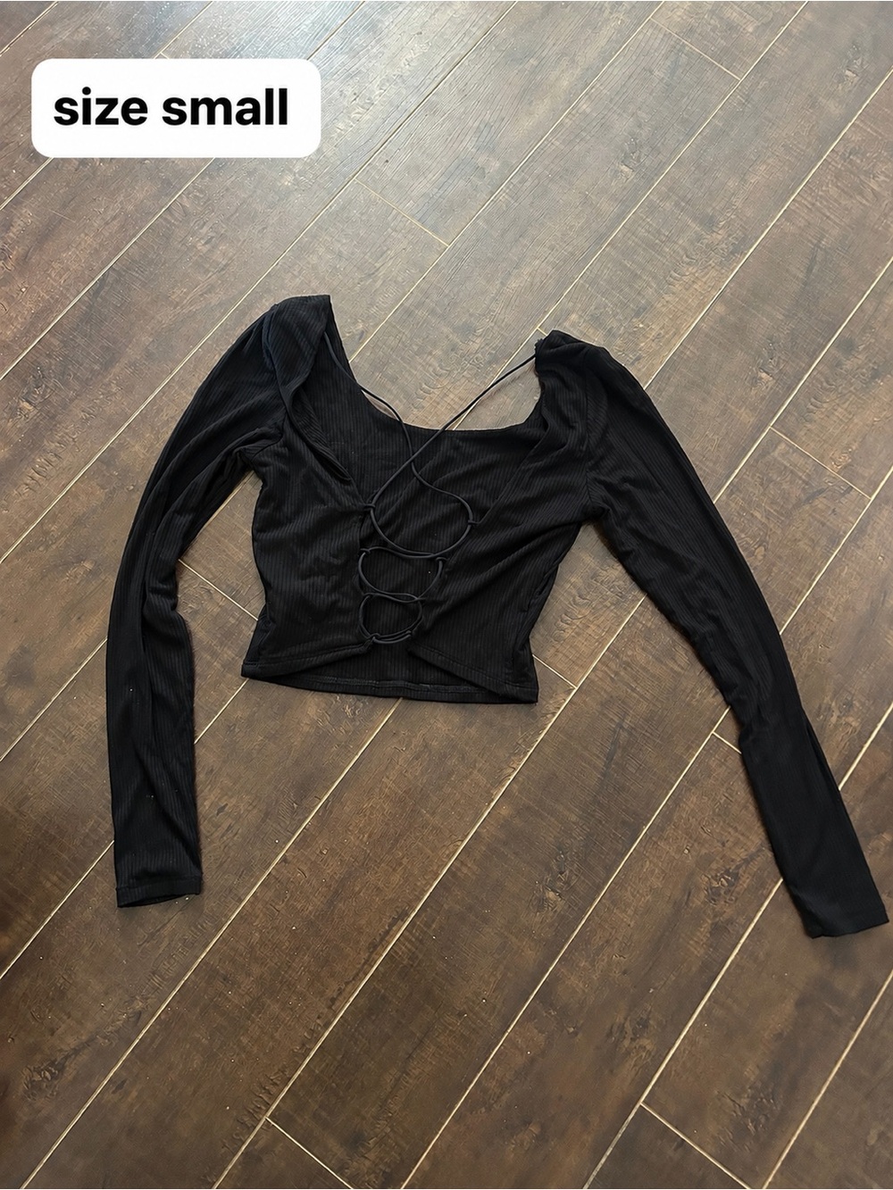 Black Long-Sleeve Lace-Up Crop Top